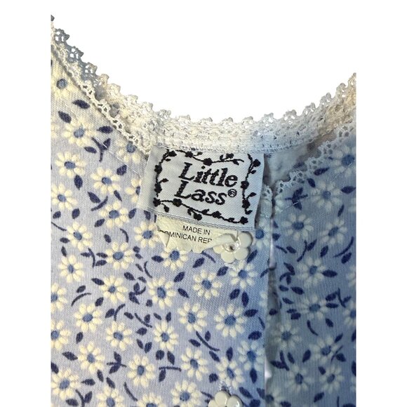 VTG Little Lass Girls 4T 2-Pcs Matching Outfit Baby Blue 90's Floral Lace Retro - Picture 6 of 13